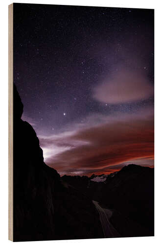 Wood print Night landscape at the Furka Pass, Switzerland