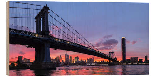 Trätavla Manhattan Bridge at sunset, New York