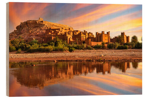 Holzbild Ait Benhaddou bei Sonnenaufgang, Marokko