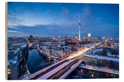 Tableau en bois Skyline de Berlin en hiver