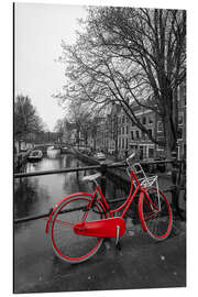 Aluminium print Red bicycle on the canal, Amsterdam