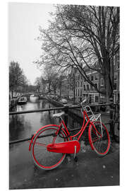 Tableau en PVC Vélo rouge sur le canal, Amsterdam