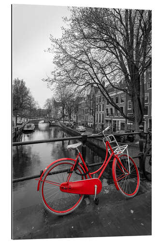 Gallery Print Rotes Fahrrad am Kanal, Amsterdam