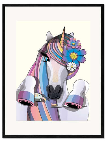 Framed art print Unicorn Brushing Teeth