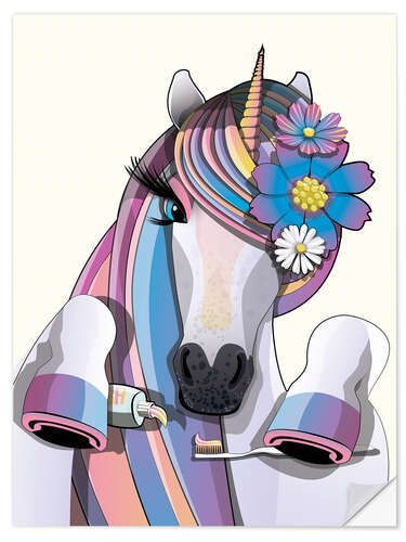 Sticker mural Licorne se brosser les dents