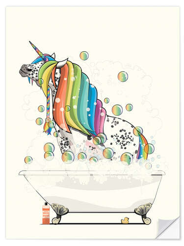 Selvklebende plakat Unicorn in the Bath, Rainbow Hair