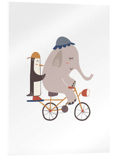 Acrylglas print Elephant and Penguin on bicycle