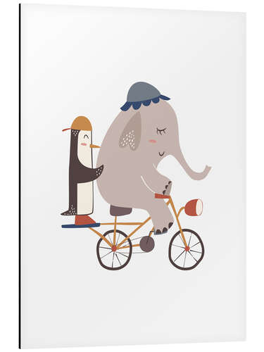 Cuadro de aluminio Elefante y pingüino en bicicleta