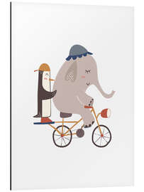 Alubild Elefant und Pinguin auf dem Fahrrad