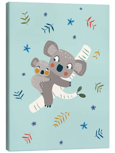 Canvas print Koala mom with baby, blue