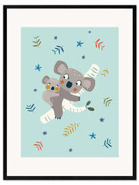 Stampa artistica con cornice Mamma koala con bambino, blu