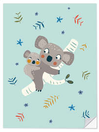 Sticker mural Maman koala avec bébé, bleu