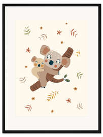 Gerahmter Kunstdruck Koala-Mama mit Baby, orange