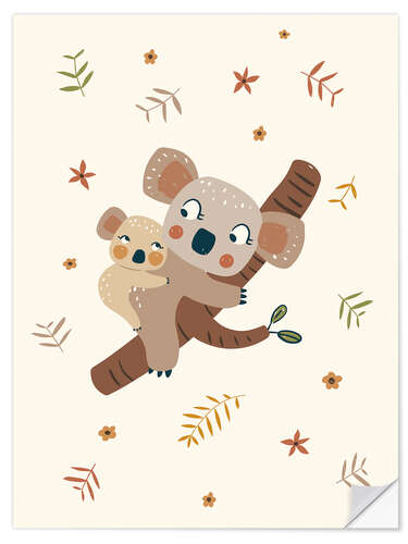 Wandsticker Koala-Mama mit Baby, orange