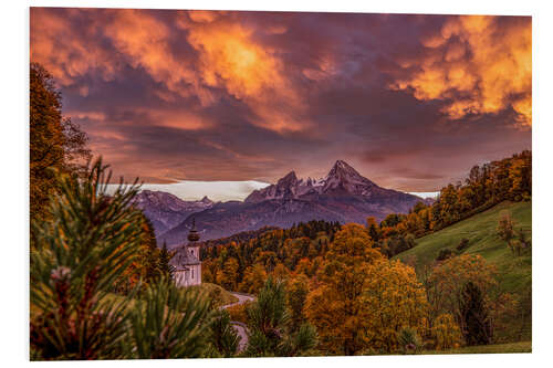 Foam board print Maria Gern with Watzmann in autumn