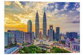 Foam board print Kuala Lumpur with the Petronas Towers in the sunset