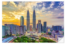 Selvklebende plakat Kuala Lumpur with the Petronas Towers in the sunset