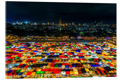 Quadro em acrílico Mercado noturno de Ratchada em Bangkok, Tailândia