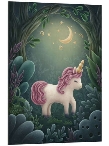 Tableau en aluminium Little unicorn in forest