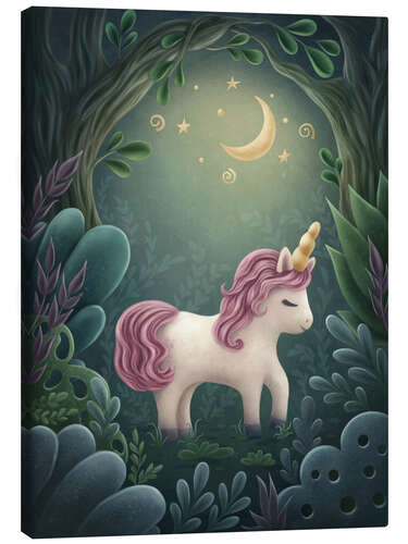 Canvas print Little unicorn in forest