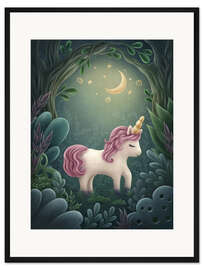 Gerahmter Kunstdruck Kleines Einhorn im Wald