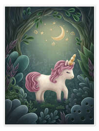 Póster Little unicorn in forest