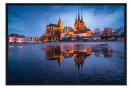 Gerahmter Kunstdruck Erfurt - Domplatz im Spiegel