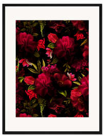 Gerahmter Kunstdruck Dunkelrote Vintage Rosen