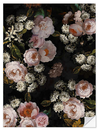 Selvklebende plakat Dutch vintage roses on black