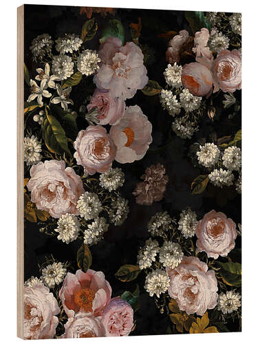 Quadro de madeira Rosas vintage holandesas em preto