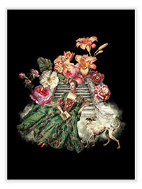 Wall print  Marie Antoinette with antique flowers - UtArt