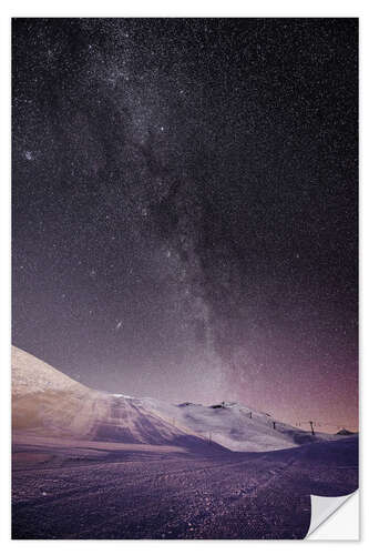 Naklejka na ścianę Illuminated ski slopes with night sky at Lauberhorn, Switzerland