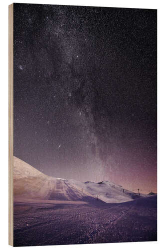 Print på træ Illuminated ski slopes with night sky at Lauberhorn, Switzerland