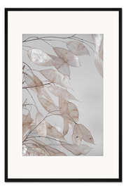 Gerahmter Kunstdruck Abstrakte Zweige - Sammlung aus dem Wald in beige &amp; weiß