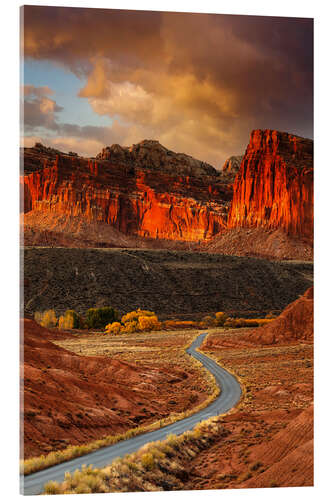 Tableau en verre acrylique Capitol Reef au coucher du soleil, Utah, USA