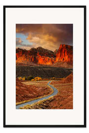 Gerahmter Kunstdruck Capitol Reef bei Sonnenuntergang, Utah, USA