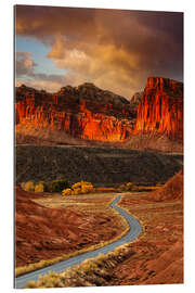 Tableau en plexi-alu Capitol Reef au coucher du soleil, Utah, USA