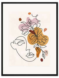 Gerahmter Kunstdruck Lineart-Gesicht mit Blumen I