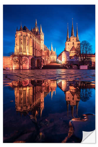 Vinilo para la pared Plaza de la Catedral de Erfurt por la noche