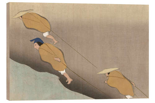 Wood print A boat is being pulled
