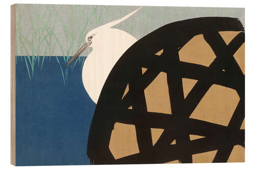 Wood print White heron