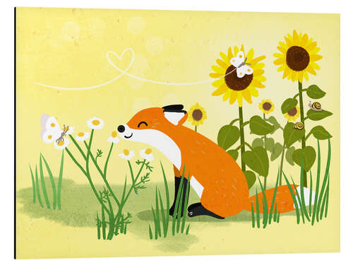 Tableau en aluminium Fox with sunflowers