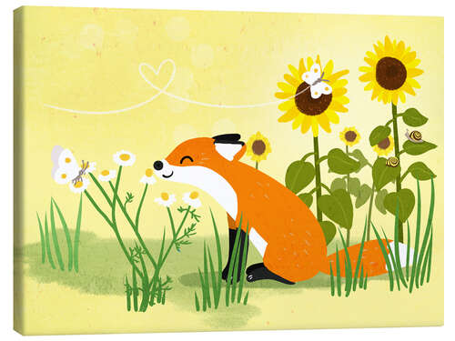 Canvas-taulu Fox with sunflowers