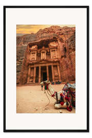 Gerahmter Kunstdruck Kamel vor der Schatzkammer von Petra II