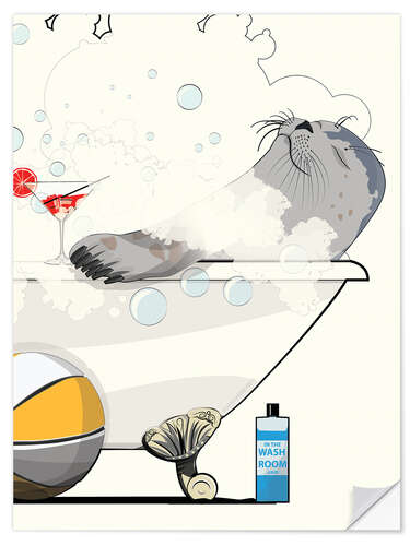 Selvklebende plakat Seal in the bathtub
