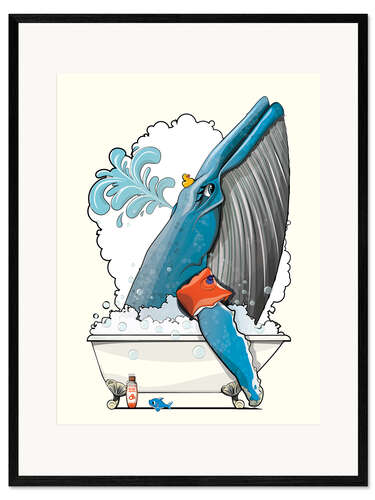 Gerahmter Kunstdruck Blauwal unter der Dusche