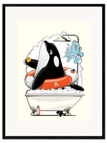 Gerahmter Kunstdruck Orca im Badezimmer