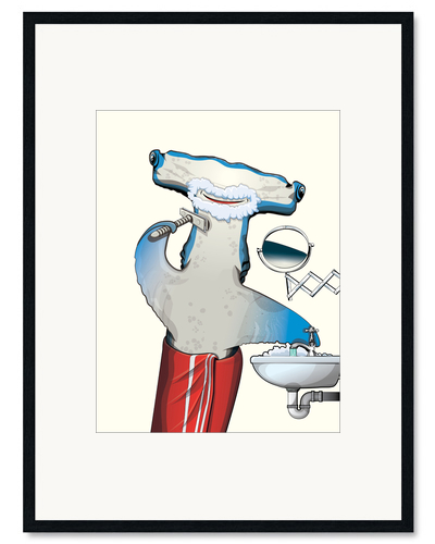 Ingelijste kunstdruk Hammerhead shark while shaving