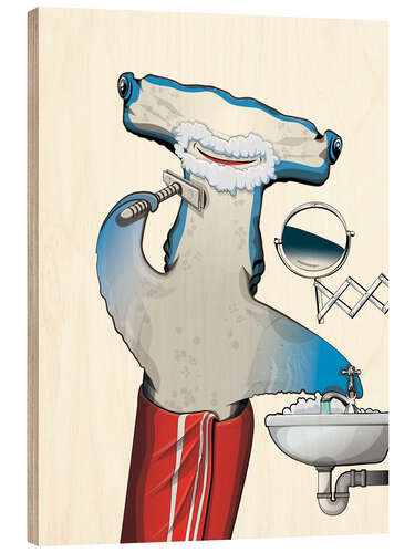 Wood print Hammerhead shark while shaving