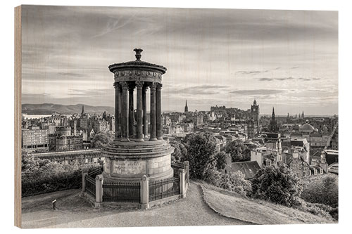 Holzbild Calton Hill in Edinburgh, schwarz weiß